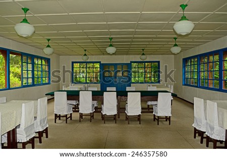 NORTH KOREA, PANMUNJON - JUNE 13: Conference Hall at June 13, 2014 in Panmunjon, North Korea. The treaty to finish the Korean War was signed in this room in 1953.