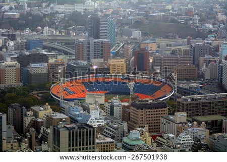 YOKOHAMA, JAPAN - APRIL 24 : Aerial view of Yokohama Stadium on 2 April 2015. Yokohama, Japan. Yokohama has one of the best baseball team in Japan,