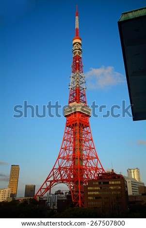 TOKYO, JAPAN - APRIL 1 : Tokyo Tower on 1 April 2015. Tokyo, Japan. Tokyo Tower is the symbol of Tokyo.