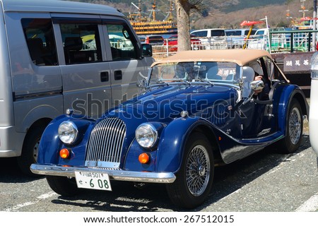 HAKONE, JAPAN - MARCH 31 : British model of Morgan on 31 March 2015. Hakone, Japan. Morgan Motor Company is a family-owned British motor car manufacturer founded in 1910.