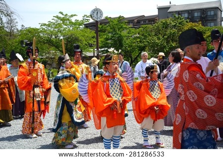 KYOTO, JAPAN - MAY 17: Mifune Festival at May 17, 2015 in Kyoto, Japan. This is a medieval event held upon receiving the Emperor on his visit to this land.