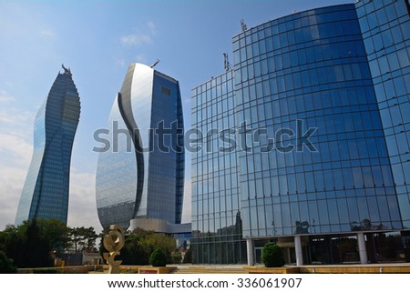 BAKU - OCTOBER 1 : The Oil Foundation skyscrapers at 1 October 2015 in Baku, Azerbaijan. Baku is full of modern buildings built from oil money.