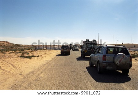 MOROCCO - JANUARY 3: Budapest - Bamako Rally cross the border to Mauritania at January 3, 2006, Morocco. The border is full of mines, so it is dangerous to cross.