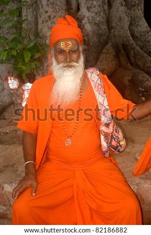 JAIPUR, INDIA - JULY 29 :Sadhu in Rajasthan 29, July 2011. Jaipur, India. Sadhus are Hindi holy men who pilgrimage to holy places in India and Nepal. They live at very harsh conditions.