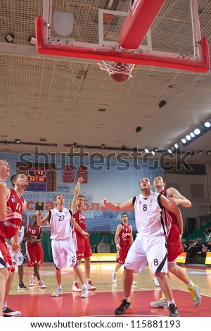 SAMARA, RUSSIA - MAY 03: Kashirov Anatoly of BC Spartak scored a goal from the free throw line in a game against BC Krasnye Krylia on May 03, 2012 in Samara, Russia.