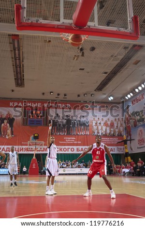 SAMARA, RUSSIA - MAY 12: Brion Rush of BC Krasnye Krylia scored a goal from the free throw line in a game against BC Spartak-Primorje on May 12, 2012 in Samara, Russia.