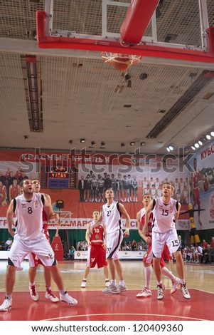 SAMARA, RUSSIA - MAY 12: Uskov Victor of BC Spartak-Primorje scored a goal from the free throw line in a game against BC Krasnye Krylia on May 12, 2012 in Samara, Russia.