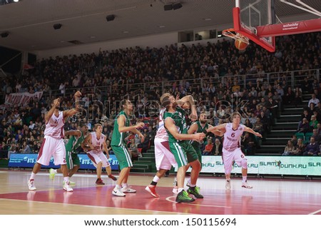 SAMARA, RUSSIA - DECEMBER 02: Jeremiah Massey of BC UNICS scored a goal from the free throw line in a BC Krasnye Krylia game on December 02, 2012 in Samara, Russia.