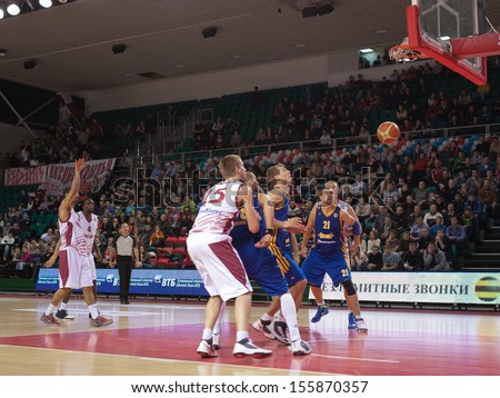 SAMARA, RUSSIA - DECEMBER 17: Chester Simmons of BC Krasnye Krylia scored a goal from the free throw line in a game against BC Khimki on December 17, 2012 in Samara, Russia.
