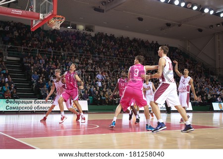 SAMARA, RUSSIA - MARCH 12: Chester Simmons of BC Krasnye Krylia scored a goal from the free throw line in a BC Telekom Baskets Bonn game on March 12, 2013 in Samara, Russia.