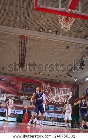 SAMARA, RUSSIA - MAY 03: Aaron Miles of BC Krasnye Krylia scored a goal from the free throw line in a game against BC Triumph on May 03, 2013 in Samara, Russia.