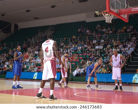 SAMARA, RUSSIA - MAY 11: Jerry Jefferson of BC Enisey gets ready to throw from the free throw line in a game against BC Krasnye Krylia on May 11, 2013 in Samara, Russia.