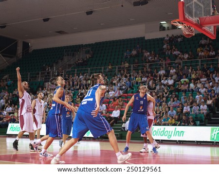 SAMARA, RUSSIA - MAY 11: Andre Smith of BC Krasnye Krylia scored a goal from the free throw line in a BC Enisey game on May 11, 2013 in Samara, Russia.