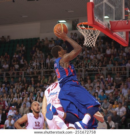 SAMARA, RUSSIA - MAY 19: Sonny Weems of BC CSKA throws the ball in a basket during a game against BC Krasnye Krylia on May 19, 2013 in Samara, Russia.