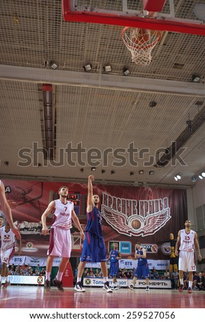 SAMARA, RUSSIA - MAY 20: Nenad Krstic of BC CSKA scored a goal from the free throw line in a game against BC Krasnye Krylia on May 20, 2013 in Samara, Russia.