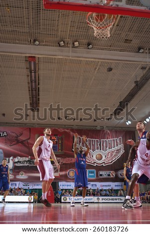 SAMARA, RUSSIA - MAY 20: Aaron Jackson of BC CSKA scored a goal from the free throw line in a game against BC Krasnye Krylia on May 20, 2013 in Samara, Russia.