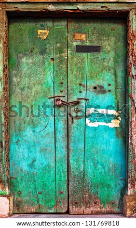 Old Dilapidated Wooden Door. Rajasthan, India, Asia. Background