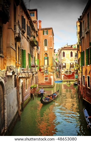 Gondola on the Canal of Venice, Italy.
