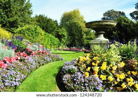 Flowerbeds in a Peaceful Formal Garden