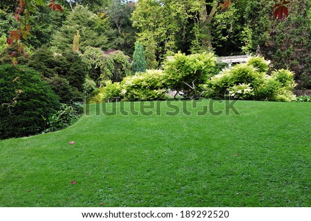 Freshly Mown Lawn in a Beautiful Landscape Garden