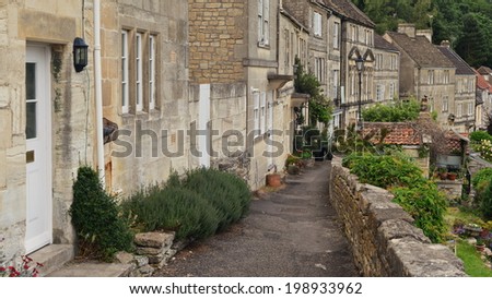 Stone Pathway and Old Terraced Cottage Houses in a Typical English Town - Namely Bradford on Avon in Wiltshire England