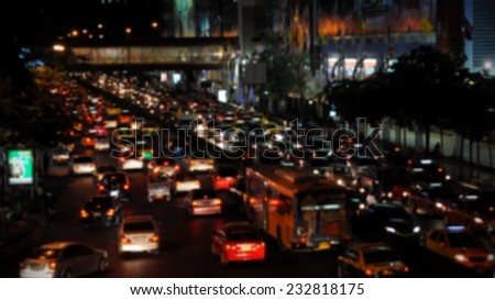 Gridlocked Traffic on a Busy City Road at Night - Image Has Soft Focus