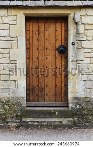 Wooden Front Door of an Old English House