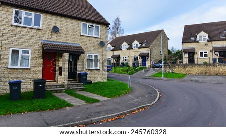 BRADFORD ON AVON - NOV 11: A general view of a council estate on Nov 11, 2014 in Bradford on Avon, UK. Social housing began expanded massively in the 50s and 60s, and continues to the present.