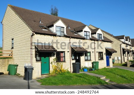BRADFORD ON AVON - APR 17: General view of a residential housing estate on Apr 17, 2010 in Bradford on Avon, UK. The British government encourages private tenant ownership of social council housing.