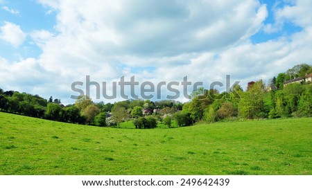 Scenic Summertime View of a Green Field in the Avon Valley near Bath on the Somerset Wiltshire Border in England