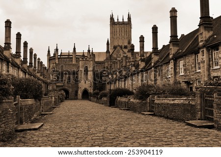 View of a Cobblestone Street in an Old English City