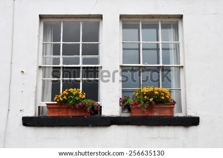 Old Sash Windows with Window Box Gardens of a Old English English Town House