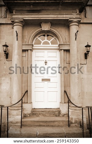 Front Door of a Beautiful Old London Town House in Sepia