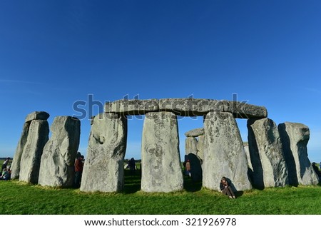 STONEHENGE - SEP 23: View of the ancient standing stone monument at Autumn Equinox on Sep 23, 2015 in Stonehenge, UK. The world famous landmark to dates back to circa 2600 BC.
