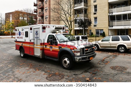 NEW YORK CITY - NOV 11: A New York Fire Department ambulance responds to an emergency on Nov 11, 2015 in New York City, USA.