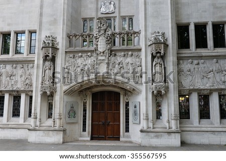 LONDON, UK - MAY 30, 2015: View of the Supreme Court at Middlesex Guildhall in Westminster. The court is the highest court in all matters under laws in England, Wales, Scotland and Northern Ireland.