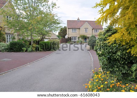 Modern Housing Estate Driveway in Autumn