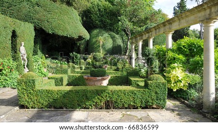 Parterre Garden Design on Tranquil Formal Garden Scene With Verdant Topiary Parterre Stock Photo