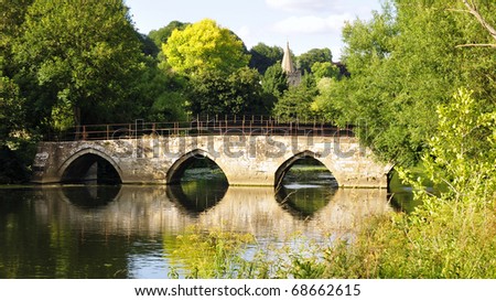 Historic Packhorse Bridge over the River Avon at Barton Farm in Bradford on Avon in Wiltshire England