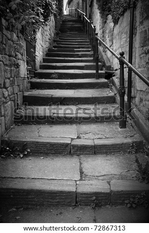 Long Flight of Old Stone Steps Leading up a Dark Alleyway