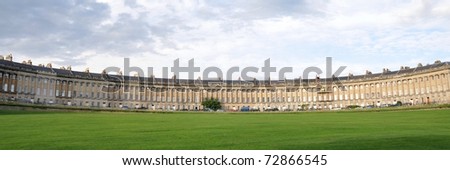 Panoramic View of the Royal Crescent in Bath England - The Georgian Era Crescent is One of Bath's and the UK's Foremost Tourist Attractions