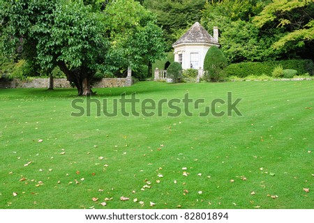 Peaceful Garden with a Freshly Mown Lawn