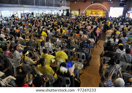 BANGKOK - MARCH 10: People\'s Alliance for Democracy hold a conference titled Thailand Revolution in Lumpini Hall to discuss the future of the royalist movement on March 10, 2012 in Bangkok, Thailand.