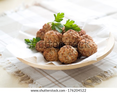 Minced meat ball in bowl, selective focus