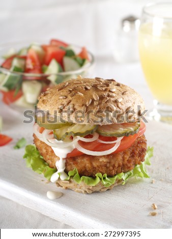 Burger with fresh vegetables,selective focus