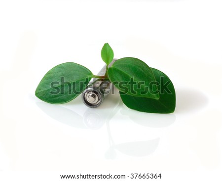 battery and green leaves