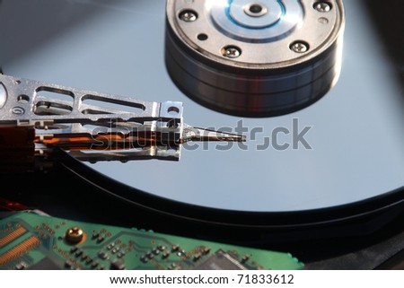 Internal parts of a hard drive for a computer