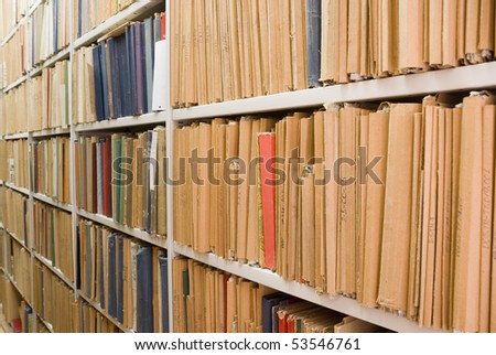 Archival documents folder on the shelves