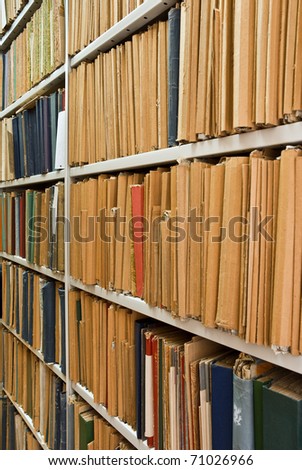 Vintage Archival documents folder on the shelves