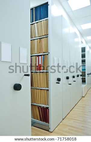 Archive Interior. Modern mobile cabinet with documents folder